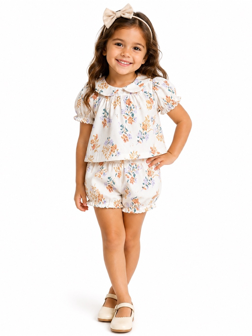 NWT Marie Nicole Girls Cream Floral Two-Piece Set